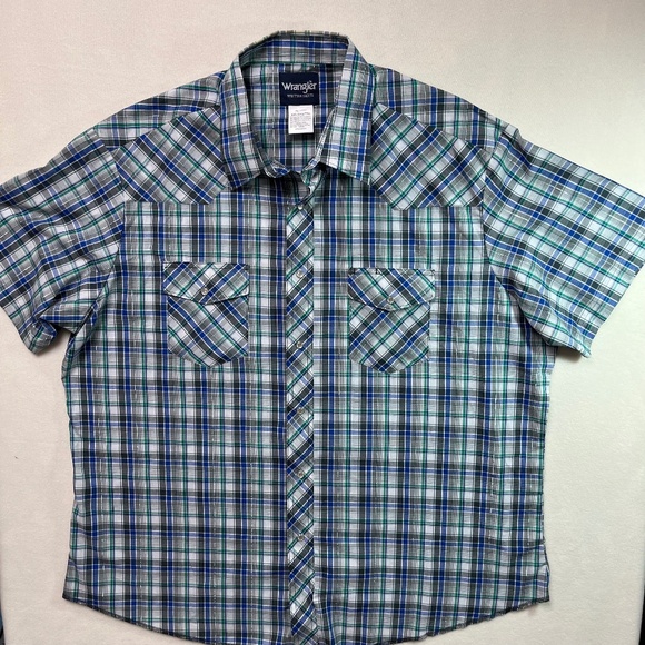 WRANGLER Men’s 2XL Short Sleeve, Snap Button Down, Plaid Western Shirt - Picture 1 of 10